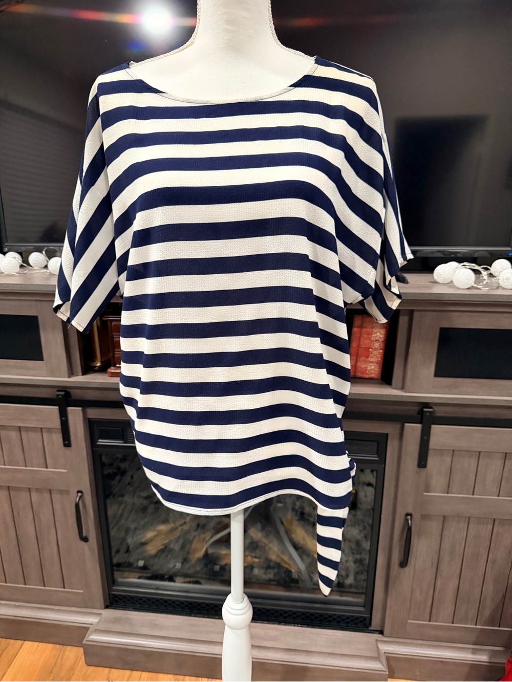 Michael Kors Navy and White Striped Dolman Sleeve Top